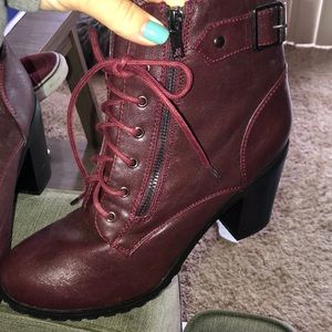 maroon moto boots
